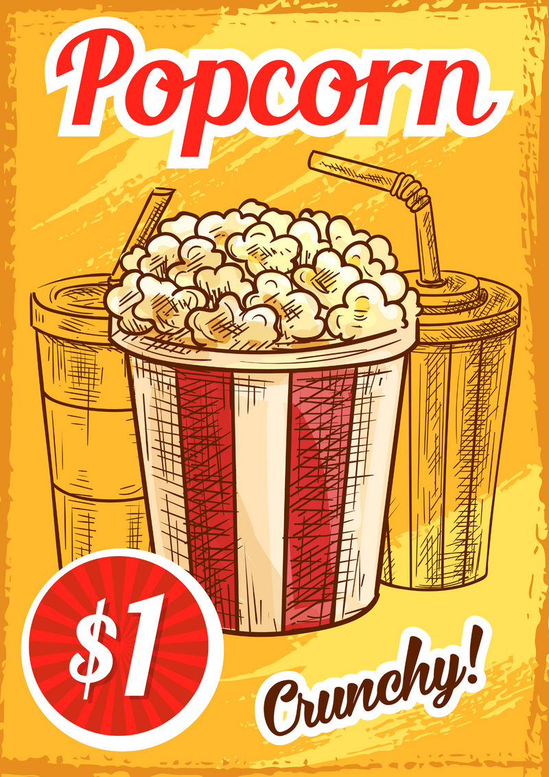 Metalen reclamebord Popcorn 20x30 cm