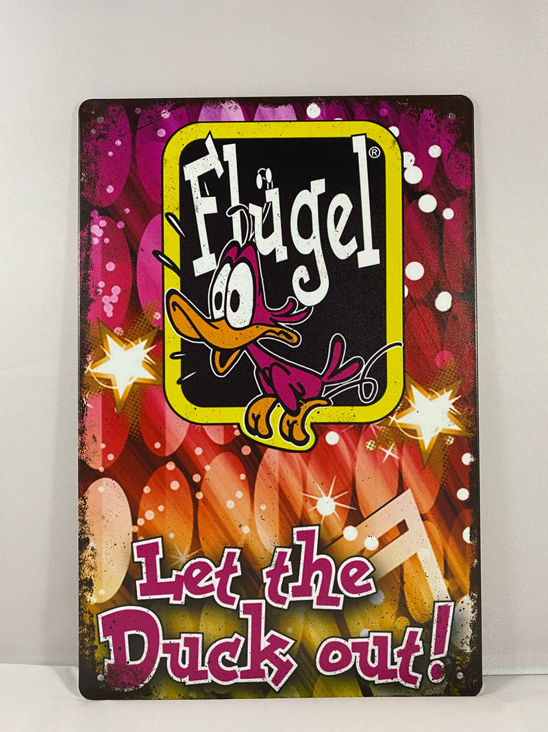 Metalen mancave reclamebord Flugel Let The Duck Out 20x30 cm