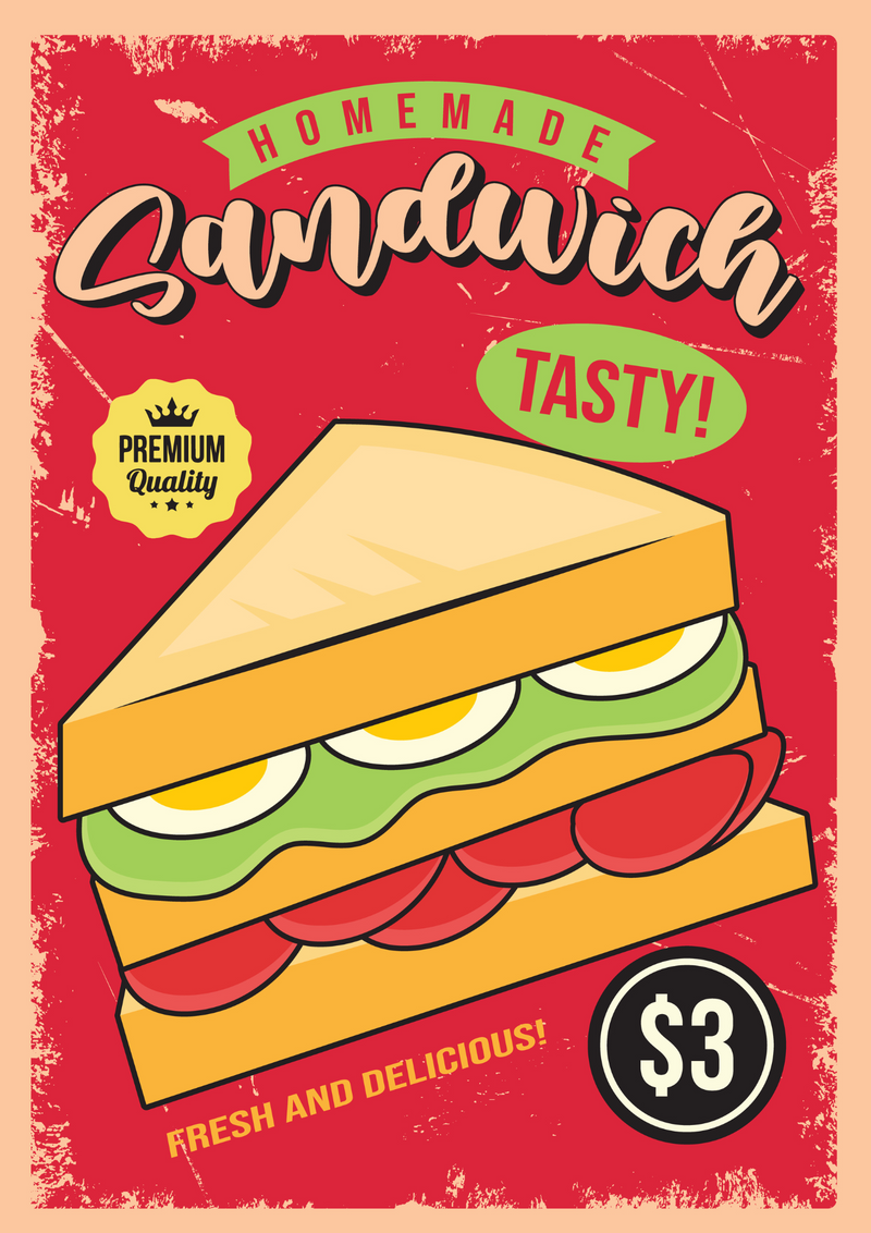 Metalen reclamebord Sandwich 20x30 cm