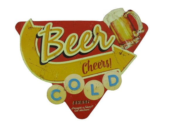Metalen wandbord Cold Beer Cheers met reliëfopdruk 31x27 cm