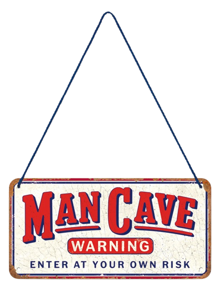 Metalen reclamebord Man Cave Warning met reliëf 10x20 cm